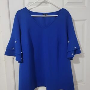 Roz & Ali Blue Ruffled Sleeve Top